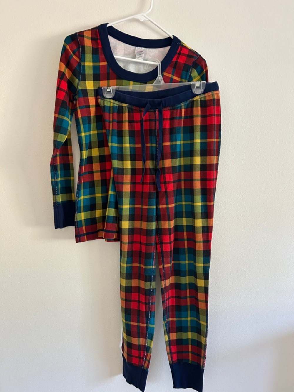 Hanna Anderson Plaid Holiday Pajama Set Women’s Sz-M Navy Plaid Organic